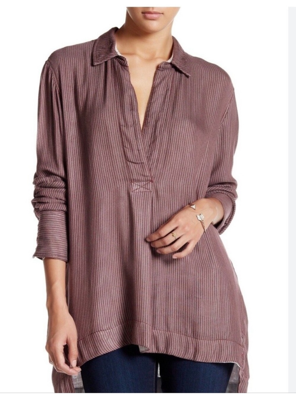 Free People On The Road Tunic In Cranberry Stripe
